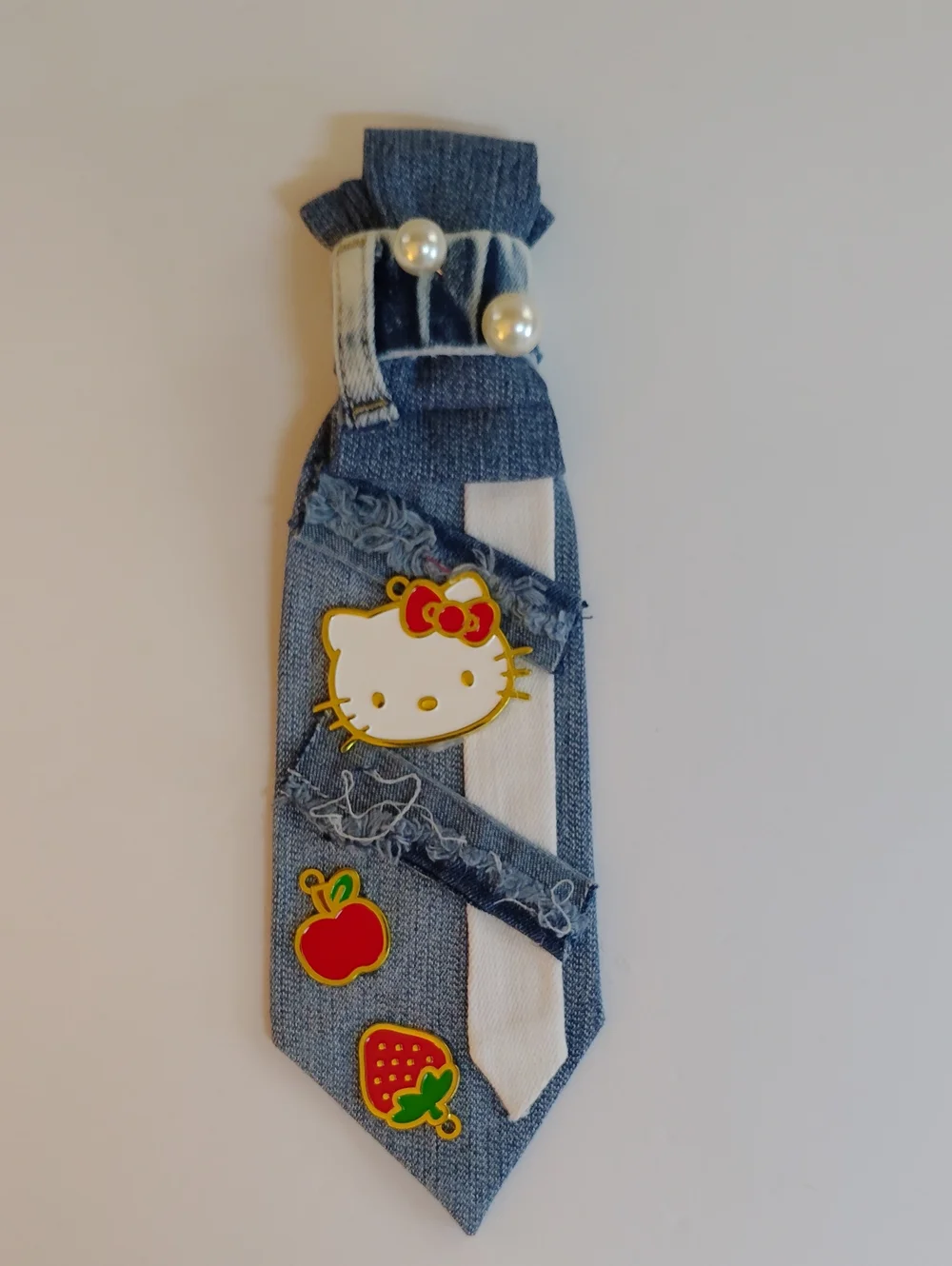 Hello Kitty Blue Denim Kids Tie with Pearls